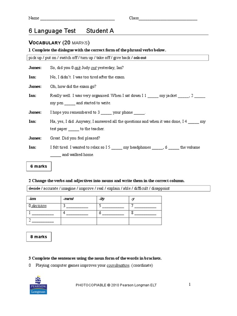 Language Test 6a Unit 6 Language Test 6A | English Language | Test (Assessment)