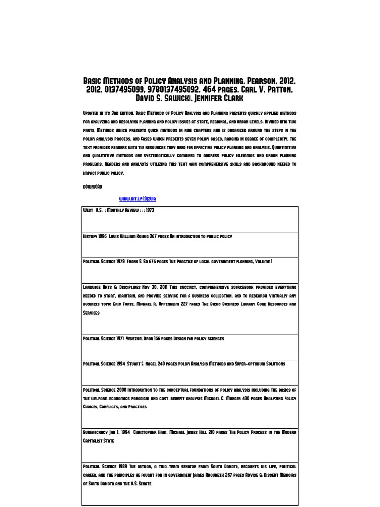 Basic Methods Of Policy Analysis And Planning Political Science Policy Analysis