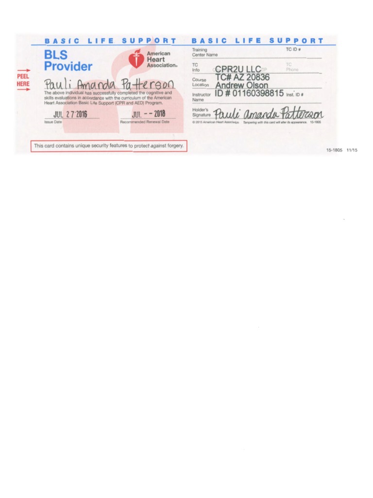 Basic Life Support Certification Card | PDF | Sports & Recreation