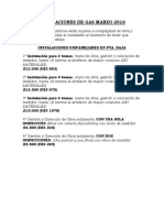 Listado de Precios Sugeridos para Instalaciones de Gas