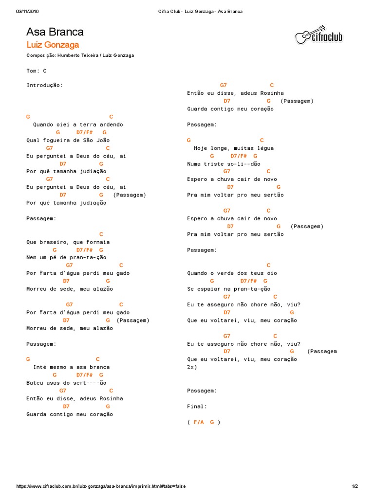 Cifra Club Luiz Gonzaga Asa Branca PDF