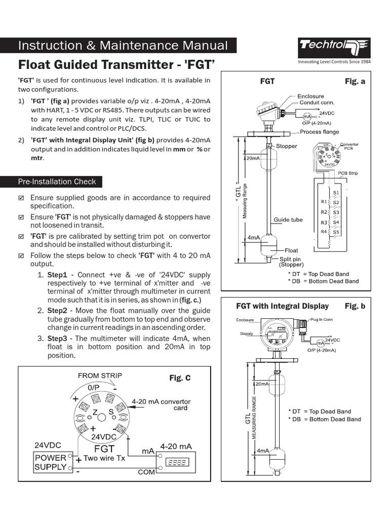 Float Guided Transmitter - 'FGT': Instruction & Maintenance Manual | PDF