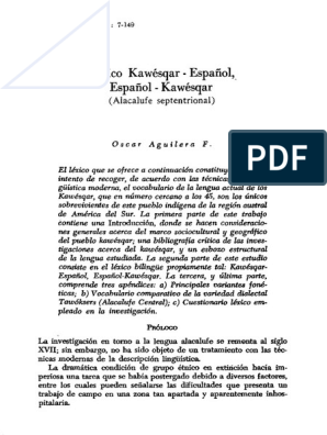 Lexico Kawesqar Español | PDF | Multilingüismo | Lengua española