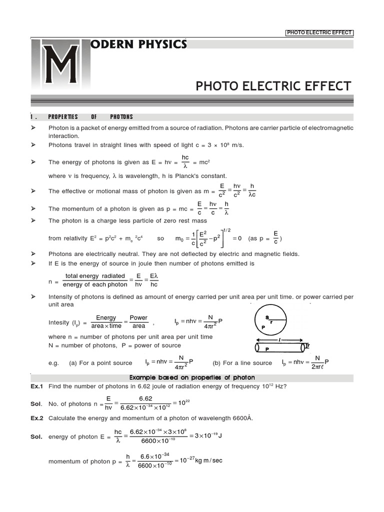 Photo Electric Effect: 1 - Properties of Photons | PDF