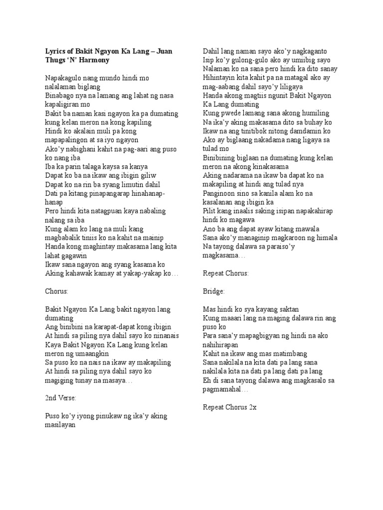 Lyrics of bakit ngayon ka lang pdf