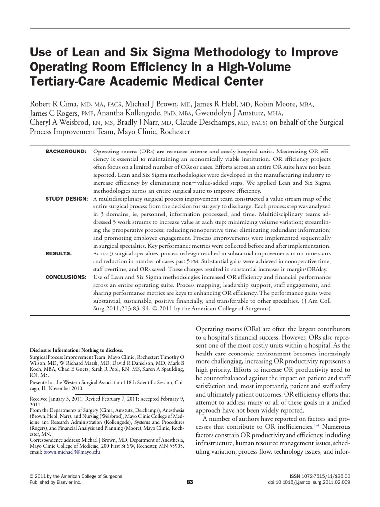 Cima Et Al. - 2011 - Use of Lean and Six Sigma Methodology To Improve ...