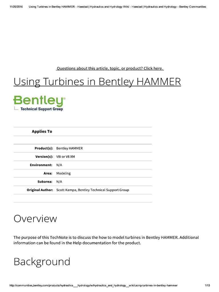 Using Turbines in Bentley HAMMER Haes... Cs and Hydrology Bentley Communities PDF