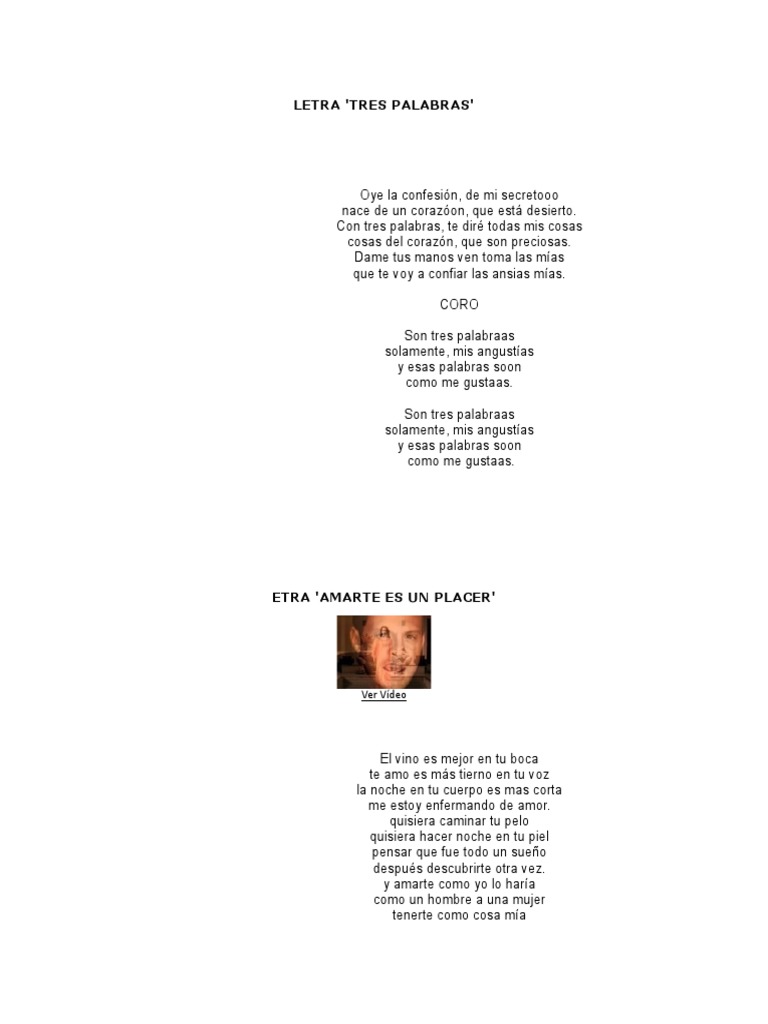 Tres Palabras y Amar: Letras Románticas | PDF