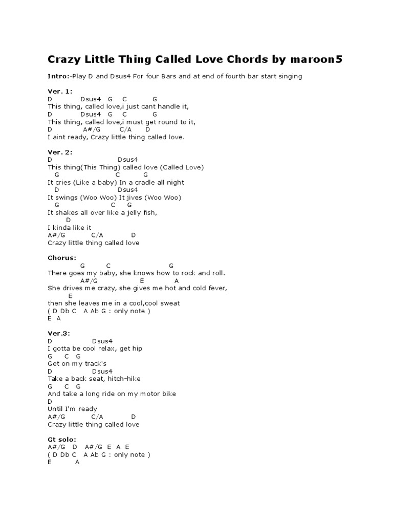 Crazy Little Thing Called Love Chords By Maroon5