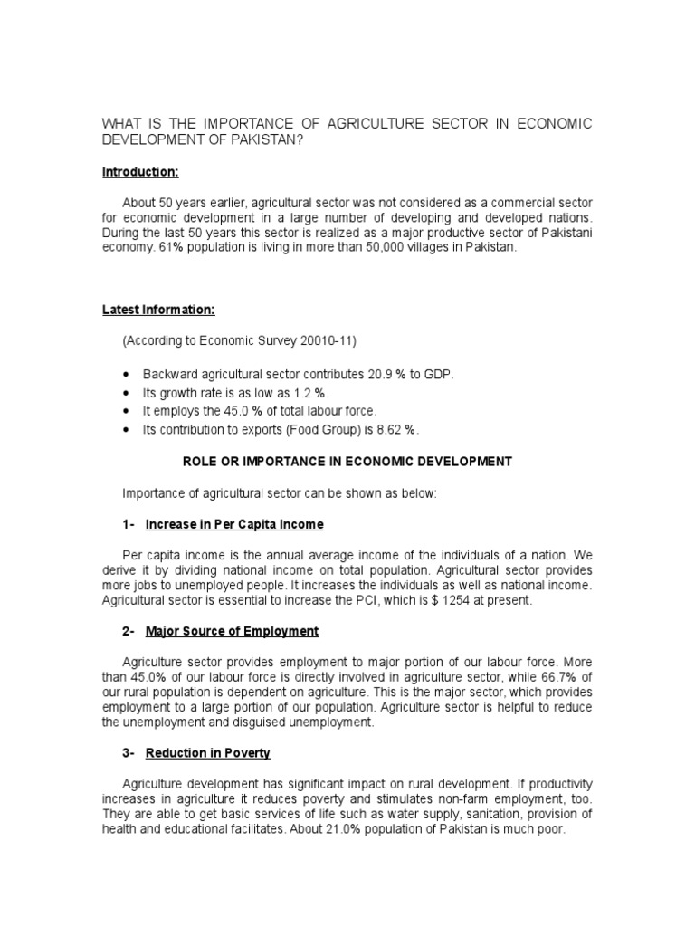What Is The Importance of Agriculture Sector in Ec | PDF | Agriculture ...