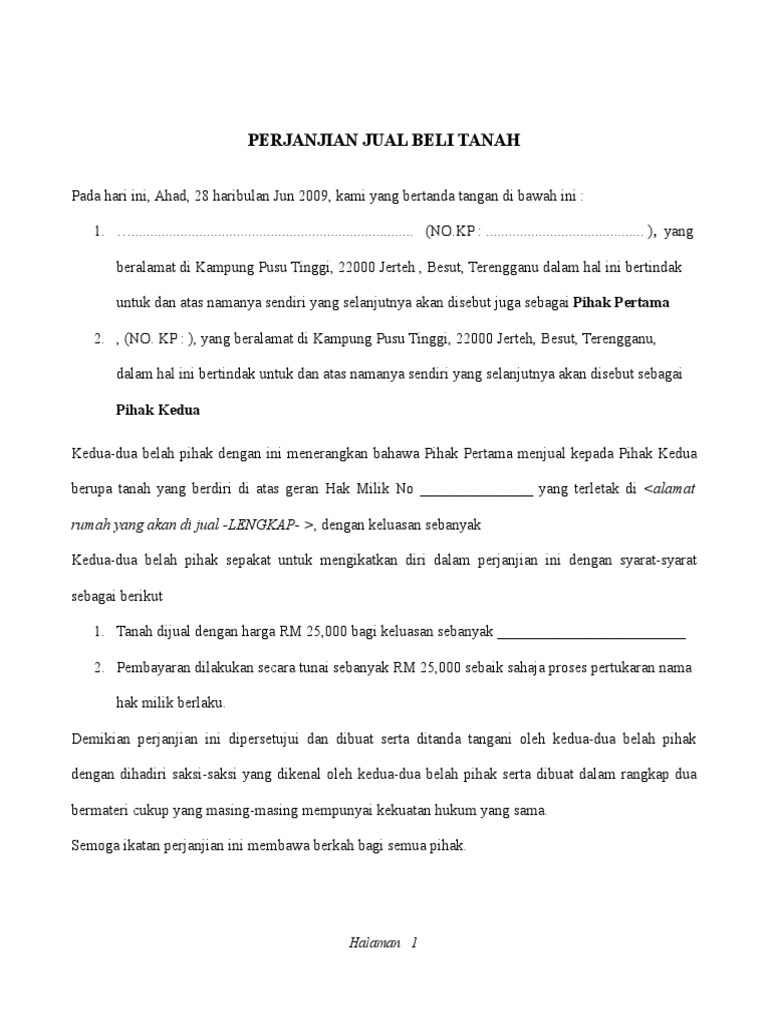 Contoh Surat Perjanjian Tukar Hak Milik Tanah
