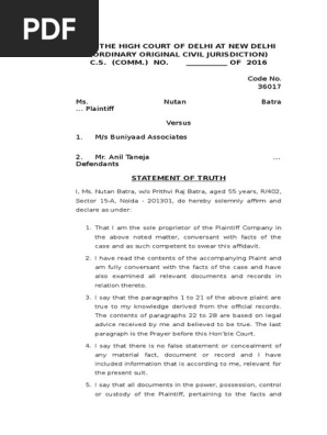 Statement Of Truth Pdf Affidavit Trademark