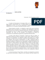 MAS solicitó a presidenta Michelle Bachelet impulsar un acuerdo nacional en Venezuela (Carta)