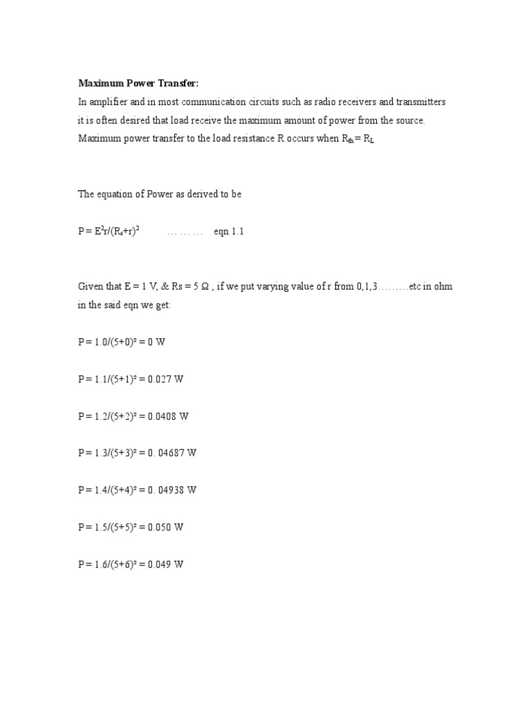 Maximum Power Transfer Assignment Pdf