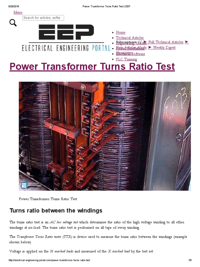 Power Transformer Turns Ratio Test EEP PDF Transformer