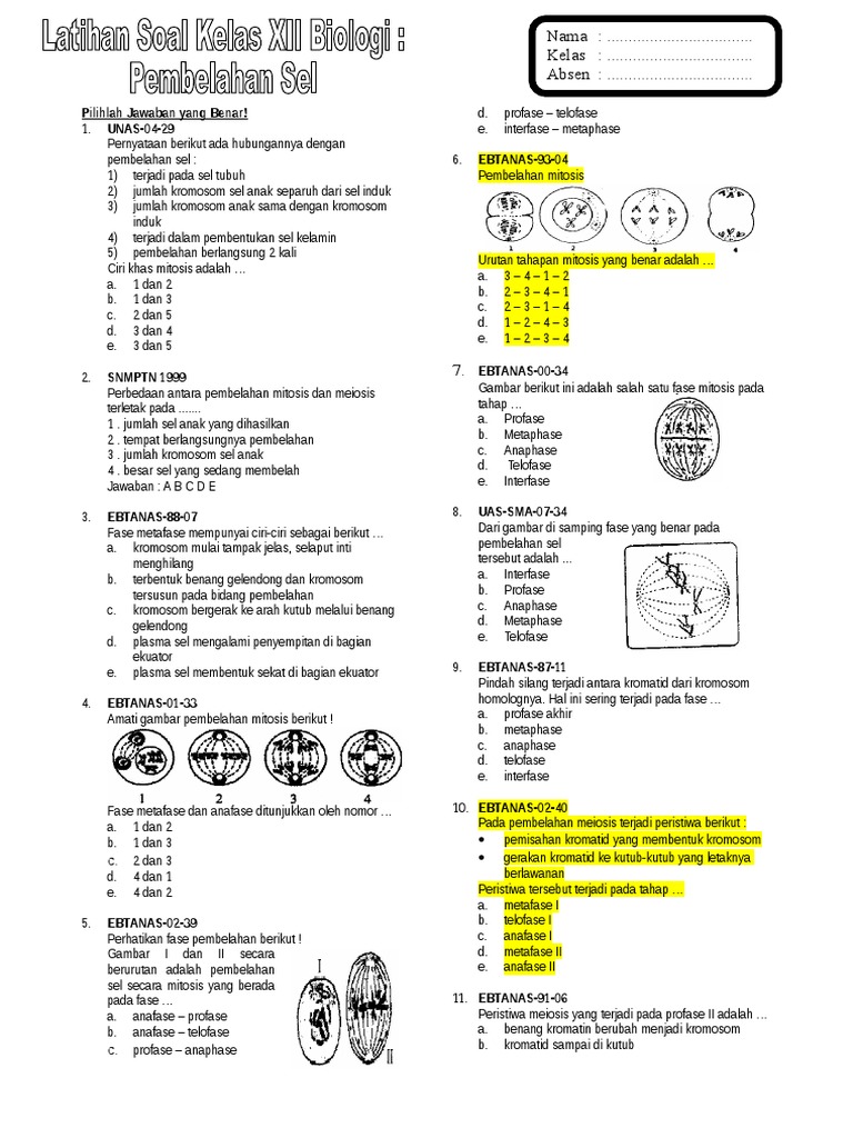 191064160 Latihan Soal Pembelahan Sel Doc
