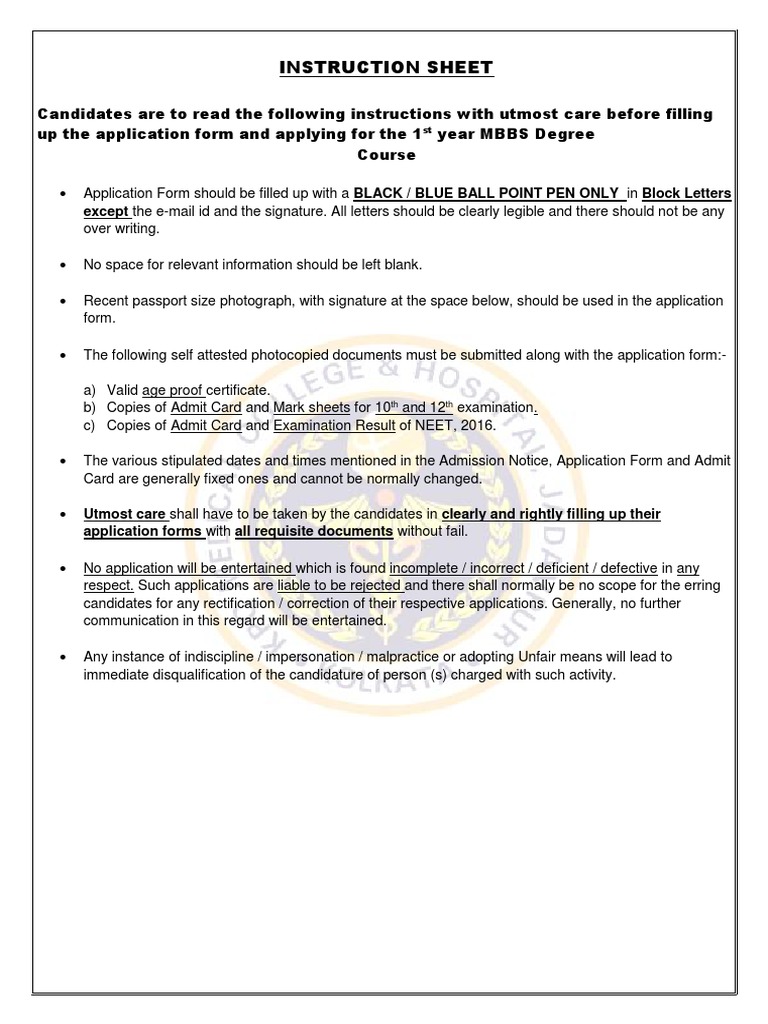 MBBS Admission Application Instructions | PDF | Social Institutions ...