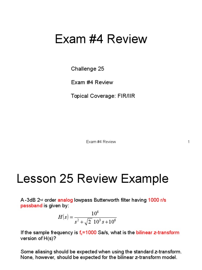 Practice+Exam_4_answers DSP Low Pass Filter Digital Signal Processing