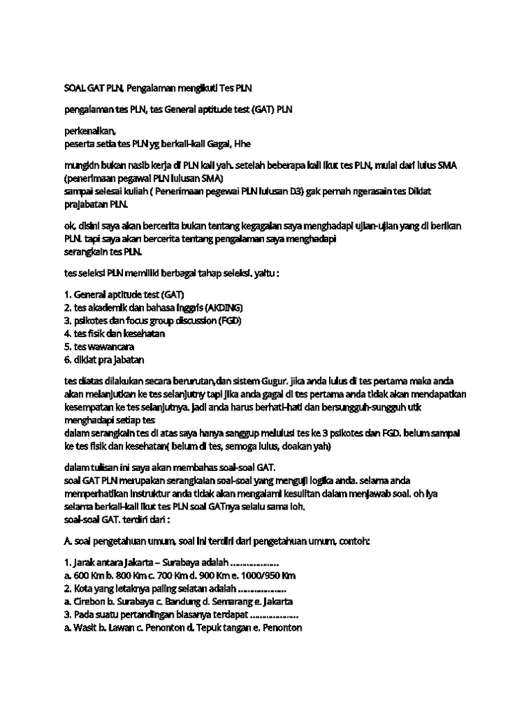 Contoh Soal Gat Pln