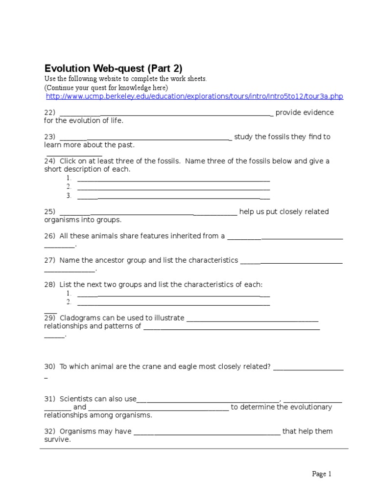 Evolution Web-quest Worksheet Guide | PDF | Science & Mathematics ...