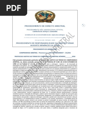 PROCEDIMENTO de DIREITO ARBITRAL Cláusla Aditiva Ao Termo de Compromisso Arbitral