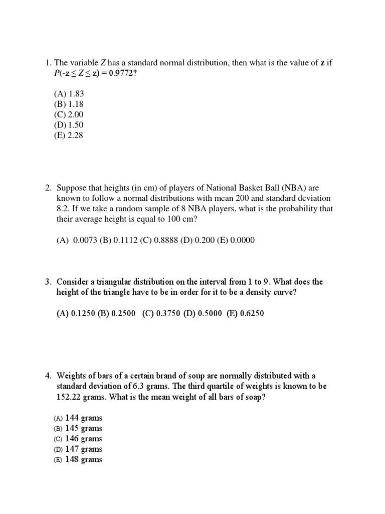 Probability and Statistics Questions | PDF | Mean | Normal Distribution