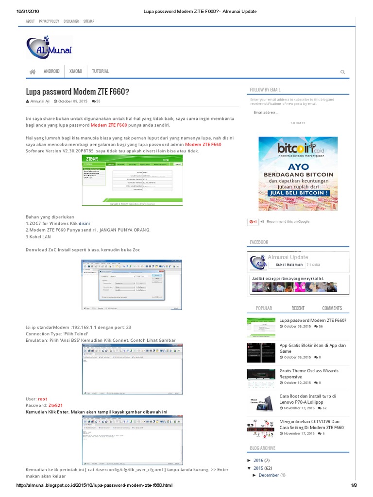 Lupa Password Modem ZTE F660_ - Almunai Update