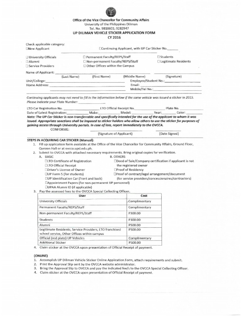 UP Car Sticker Application Form PDF