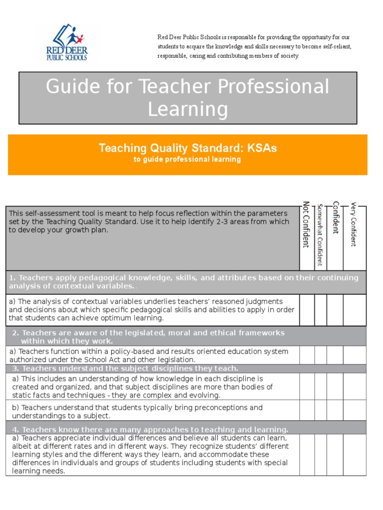 Guide For Teacher Professional Learning Teaching Quality Standard