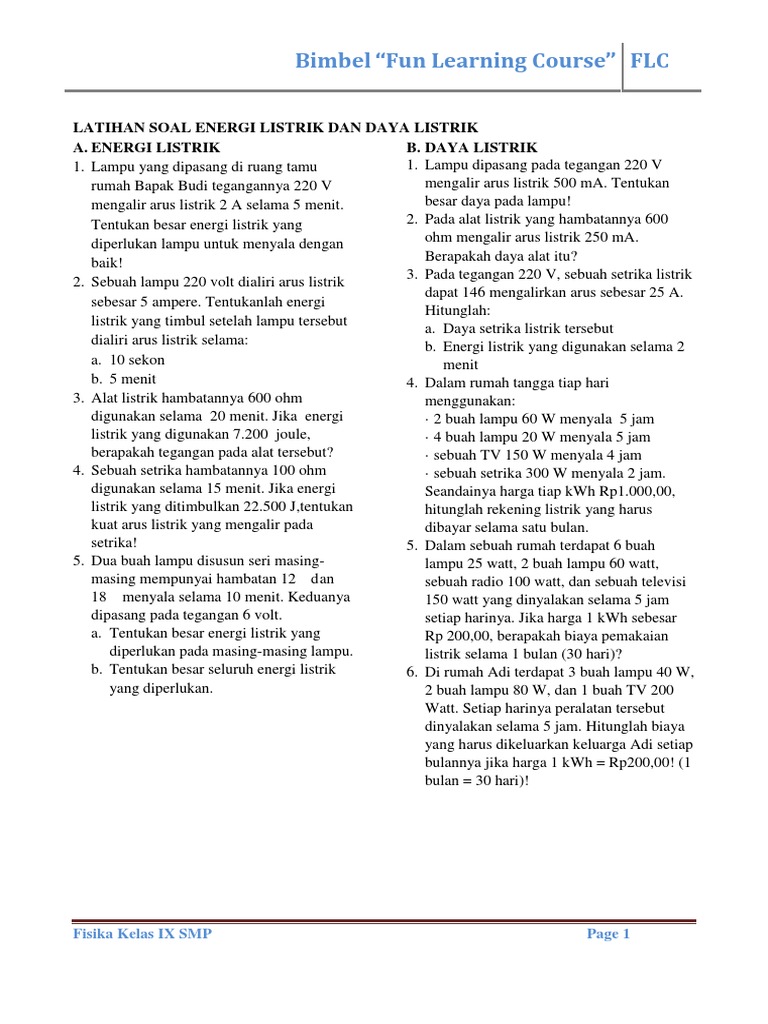 Latihan Soal Energi dan Daya Listrik | PDF | Griya & Taman