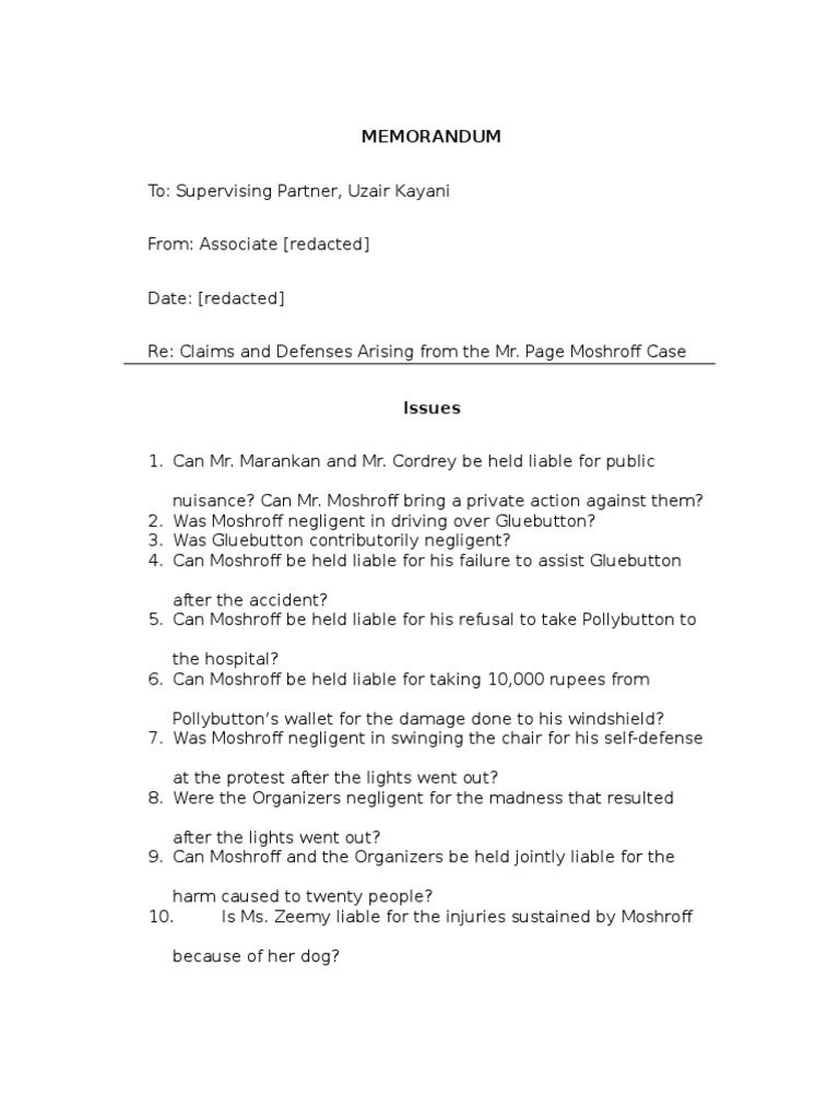 Memorandum Answer Sample PDF Conversion (Law) Negligence