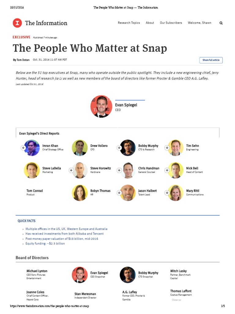 The People Who Matter at Snap - The Information | PDF | Snapchat ...