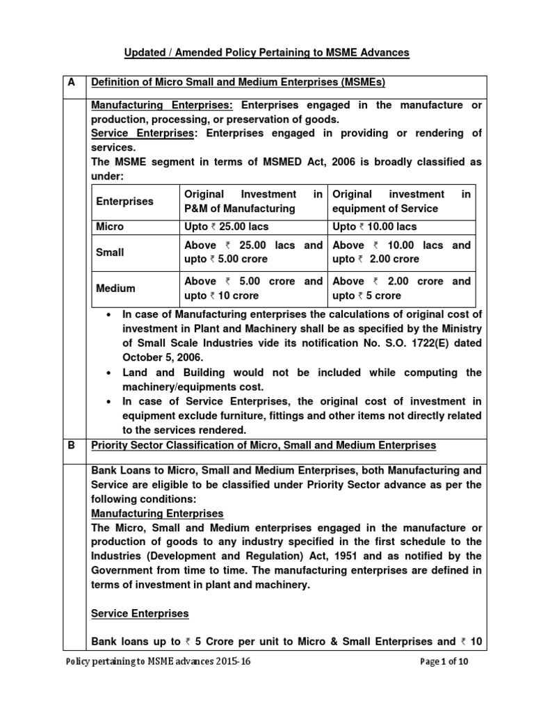 1.latest MSME POLICY OF THE BANK PDF | PDF | Small And Medium Sized ...