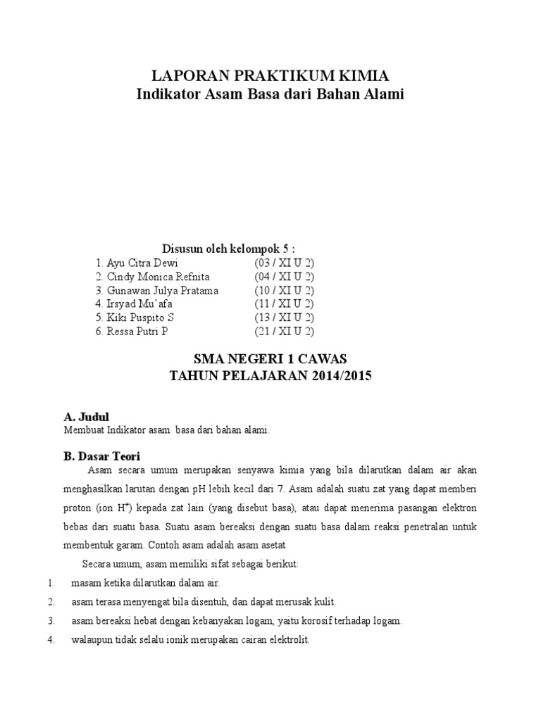 Contoh Laporan Kimia Asam Dan Basa