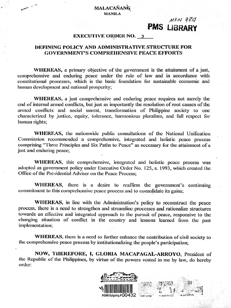 Executive Order No. 3, S. 2001