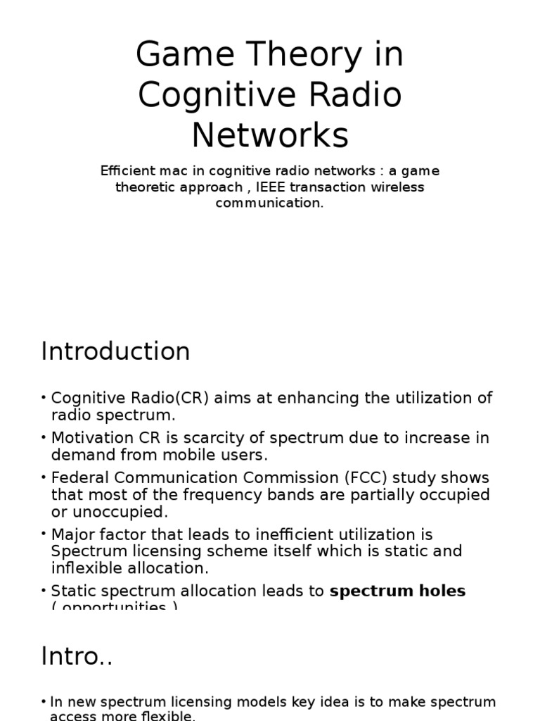 Game Theory for Cognitive Radio Networks | PDF | Cognitive Radio ...