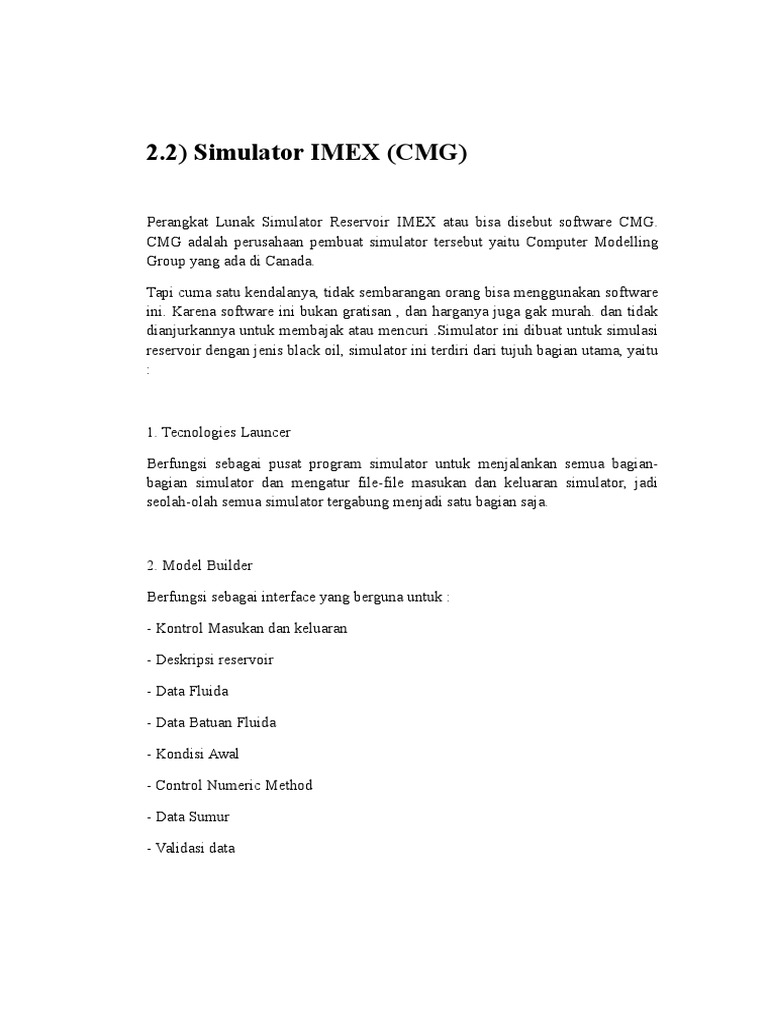 2.2) Simulator IMEX (CMG) | PDF