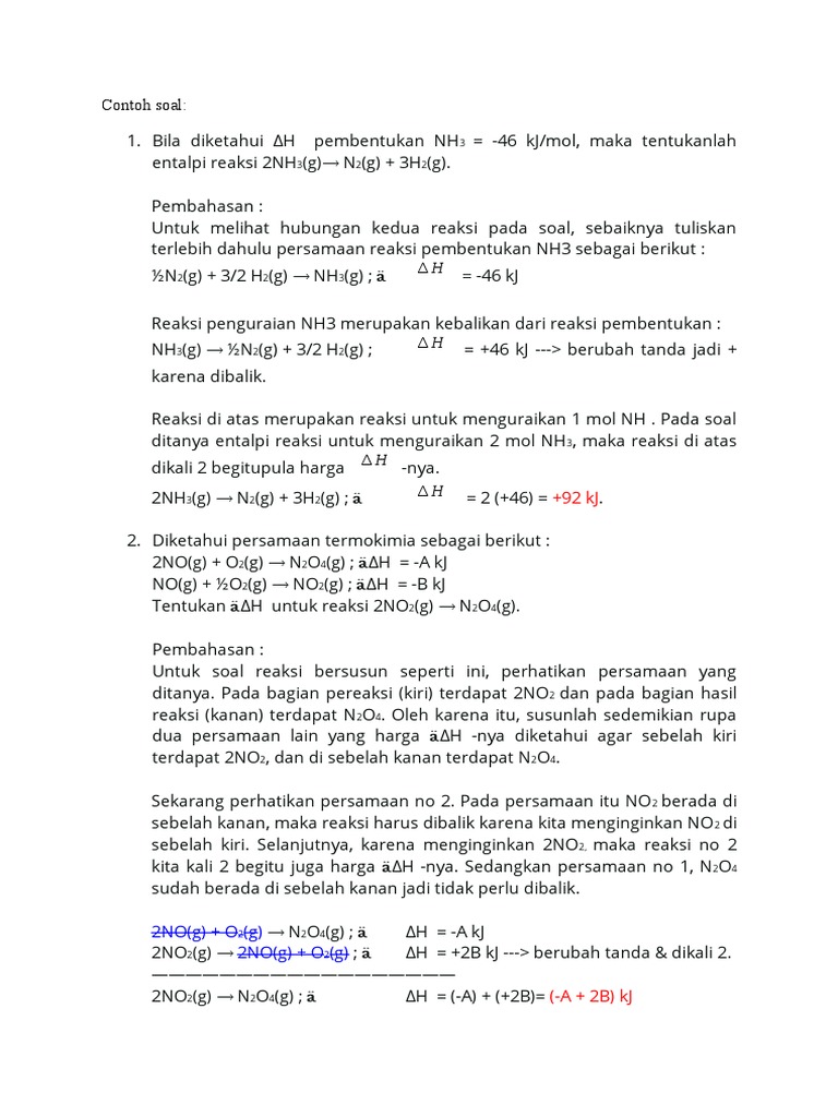 Contoh Soal Perubahan Entalpi Reaksi Dan Pembahasannya