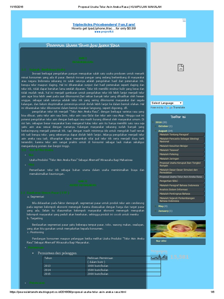 Proposal Usaha Telur Asin Aneka Rasa KUMPULAN MAKALAH Proposal Usaha Telur Asin Aneka Rasa KUMPULAN MAKALAH