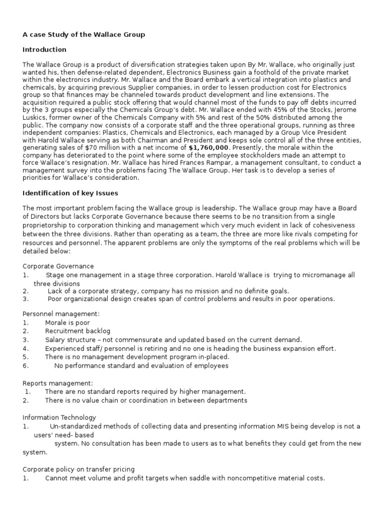 Group 4 Case Study The Wallace Group PDF Strategic Management