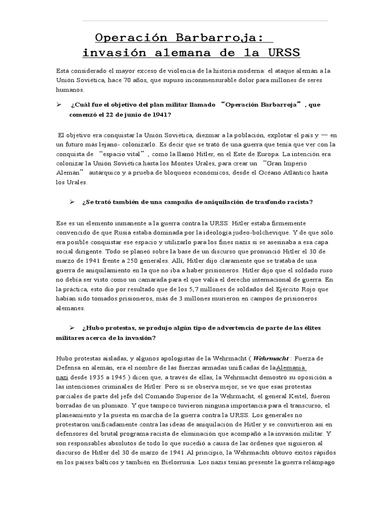 Operación Barbarroja Pdf Wehrmacht Rusia