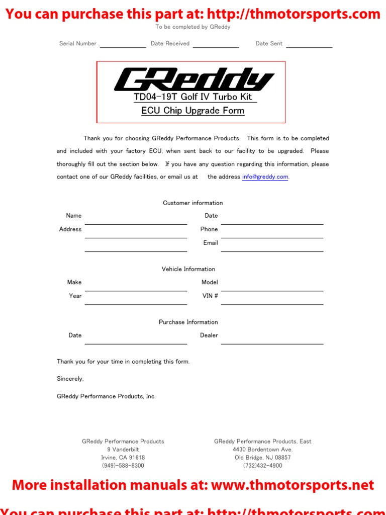 Greddy Vw Golf Turbo Kit Installation Manual | Turbocharger | Fuel Injection