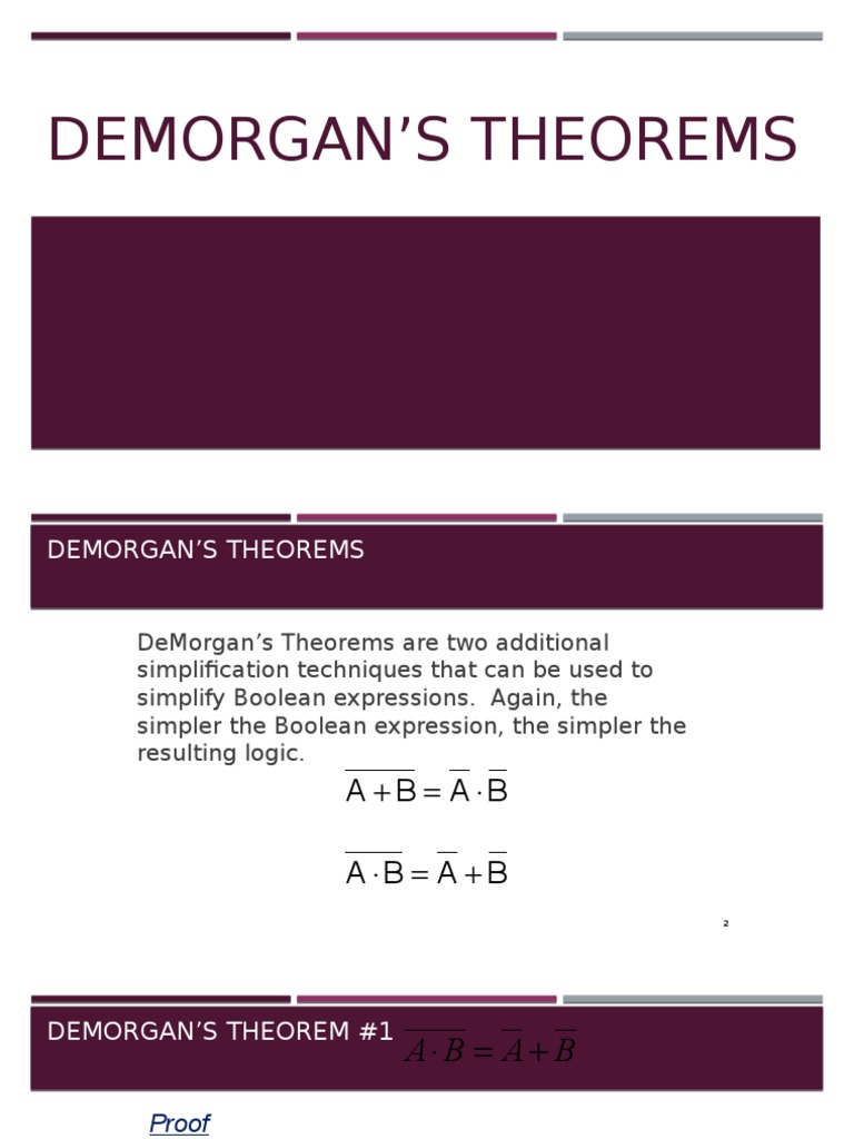 DeMorgan's Theorems in Boolean Algebra | PDF | Boolean Algebra ...