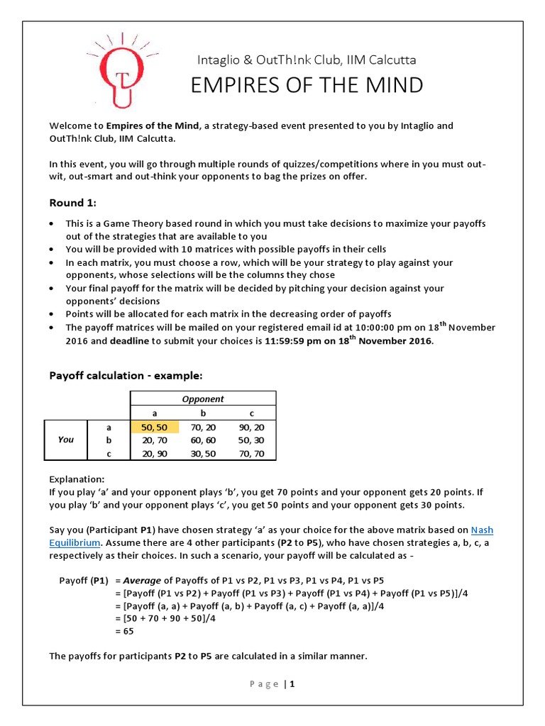 EOTM: Game Theory Strategy Event | PDF | Game Theory | Matrix (Mathematics)