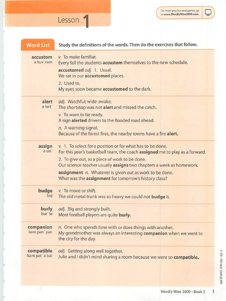 5th Grade Wordly Wise Lesson 1 Pdf
