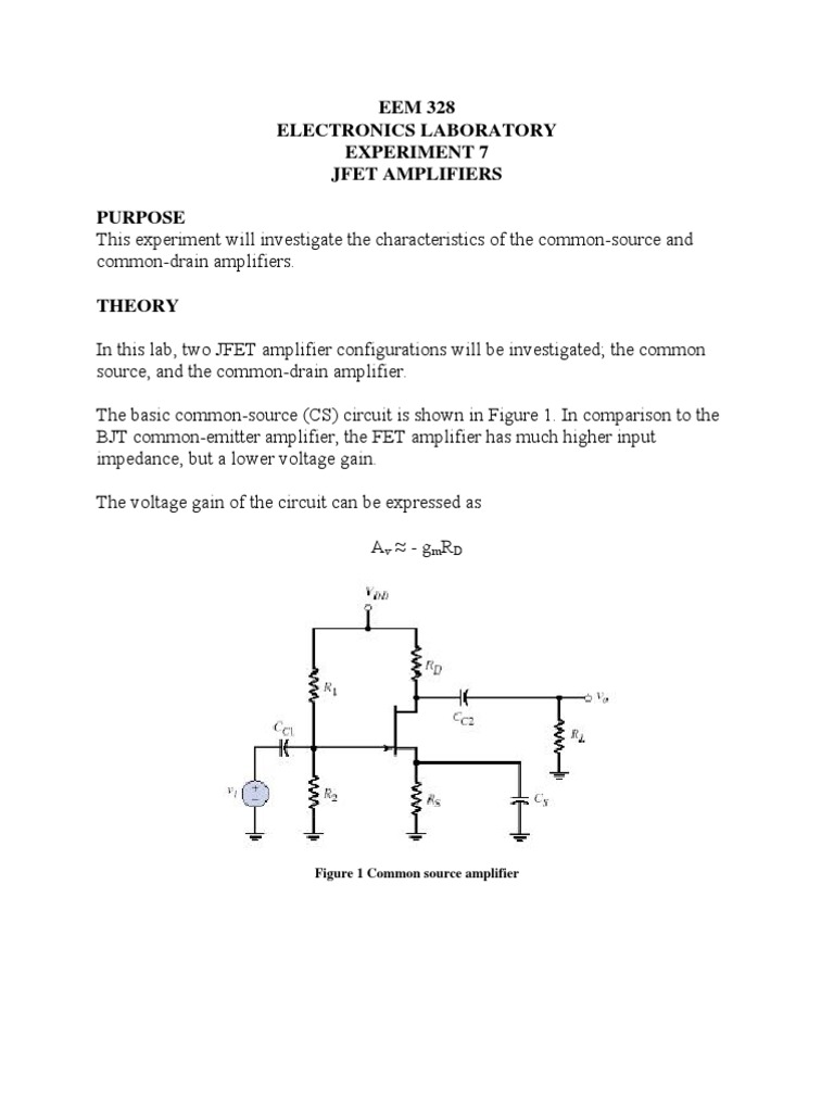 EEM328 Electronics Laboratory Experiment 7 JFET Amplifiers PDF