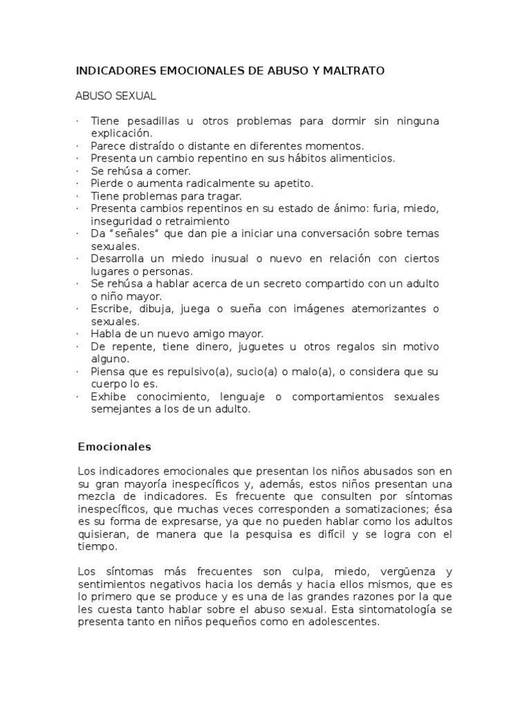 Indicadores Emocionales de Abuso A Menores | PDF | Abuso infantil ...