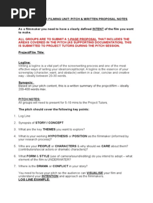 Dive  - Film Pitch Proposal Notes