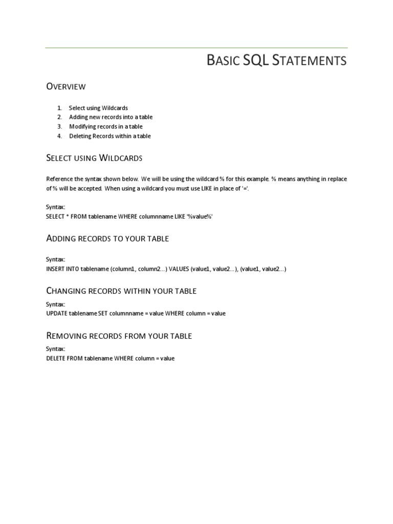 B SQL S: Asic Tatements | PDF