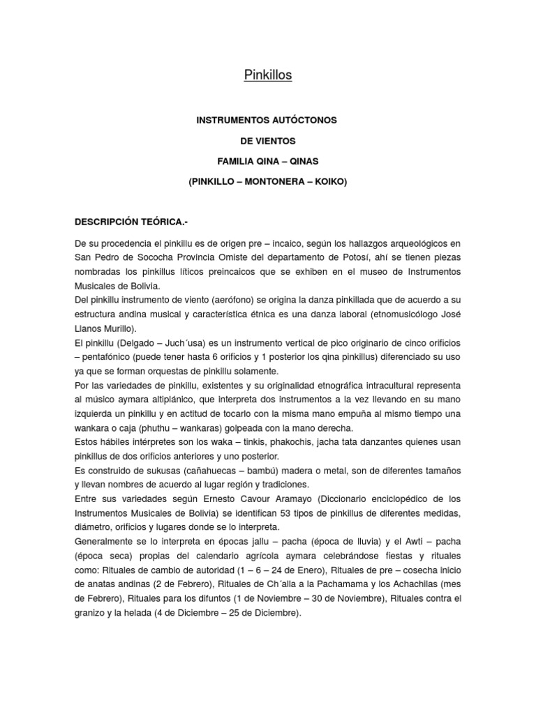 Pinkillo: Instrumento Musical Aymara | PDF | Instrumentos musicales ...
